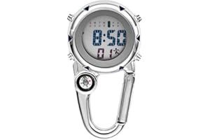 Ibohevo Digital Compass Clip: Black White Men's Fob Watches, Waterproof Carabiner Watch with Alarm Clock