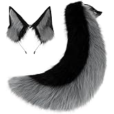 QinRuan Faux Fur Wolf Ears Headband Furry Dog Tail Set Animal Coustume Cospaly Halloween Party
