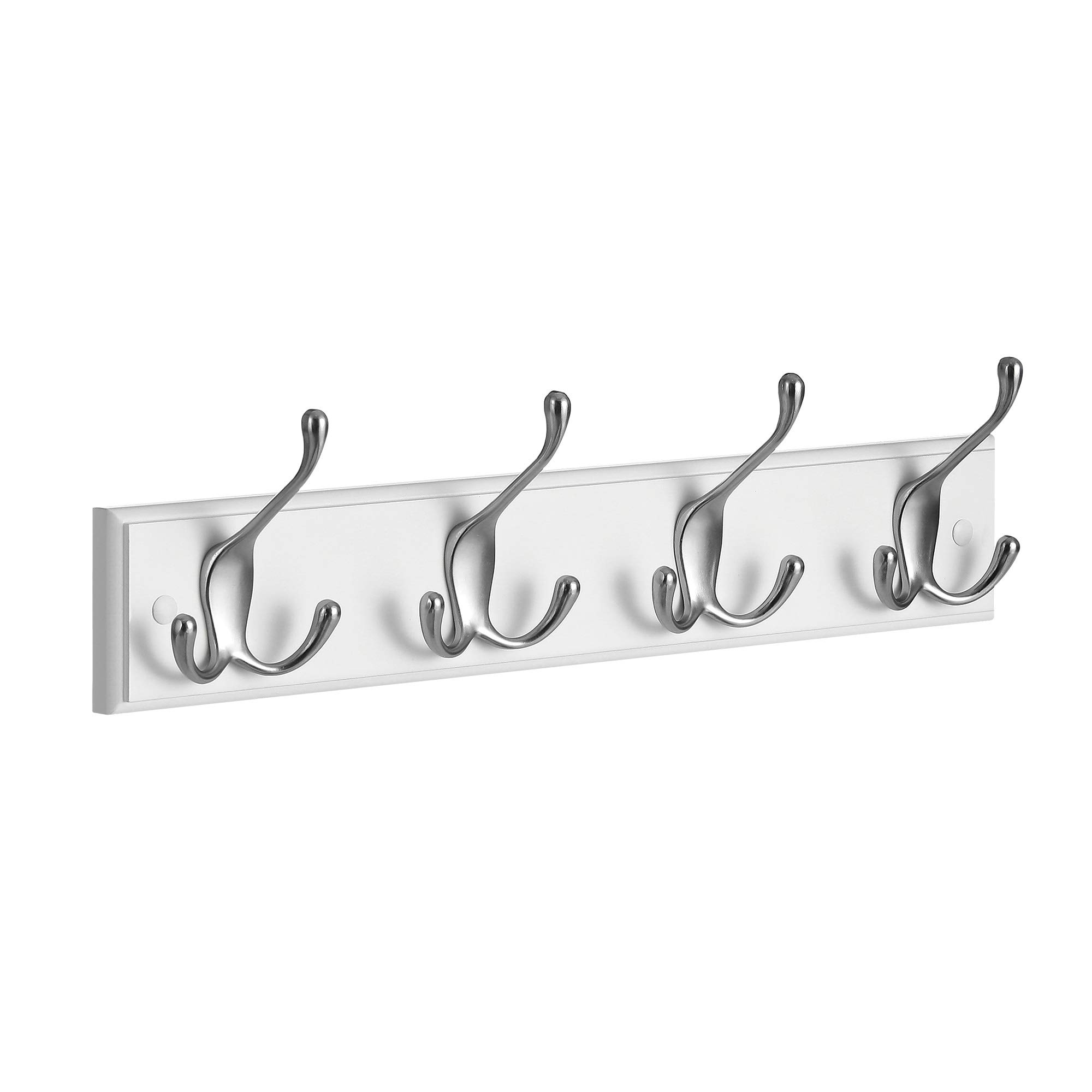 SONGMICS Coat Rack, Wall-Mounted Coat Rack, Coat Hook with 4 Tri-Hooks, Hook Rack for Bags, Coats, for Hallway, Living Room, Bedroom, White and Silver LHR030E01