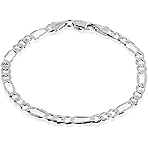 QUADRI Figaro Link Chain in 925 Sterling Silver, Italian 5mm Bracelet for Men Women, 7 to 8.5 Inch, Made in Italy, Gift Box Included
