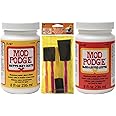 Decoupage Kit | Set 8oz Bottles of Mod Podge Waterbase Sealer/Glue/Finish (Matte + Gloss Finish) | 4pk Foam Brush Set