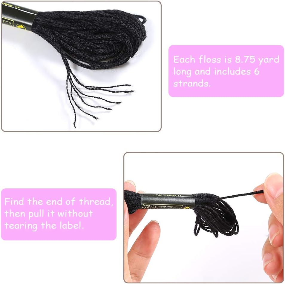 Pllieay 24 Skeins Black Embroidery Threads Cotton Embroidery Floss Friendship Bracelets Floss with 12 Pieces Floss Bobbins for Knitting, Embroidery Stitching and Cross Stitch Project - Image 4