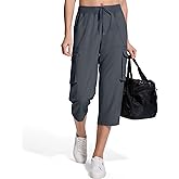 UPGET Women's Cargo Capris Pants,Quick Dry Stretch Hiking Pant with 6 Pockets for Travel Casual Outdoor Walking Camping