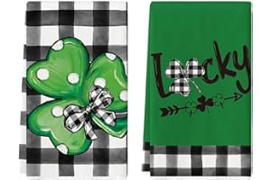Artoid Mode Buffalo Plaid Dots Shamrocks Lucky St.Patrick's Day Kitchen Towels Dish Towels, 18x26 Inch Seasonal Spring Decoration Hand Towels Set of 2