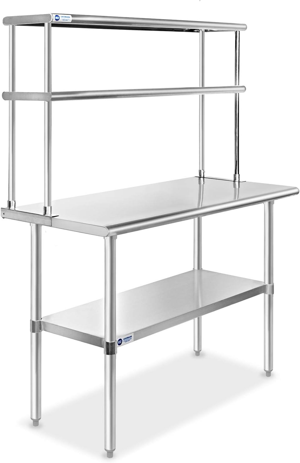 GRIDMANN NSF Stainless Steel Commercial Kitchen Prep & Work Table Plus A 2 Tier Shelf - 48 in. x 12 in.