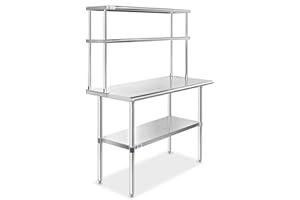 GRIDMANN NSF Stainless Steel Commercial Kitchen Prep & Work Table Plus A 2 Tier Shelf - 48 in. x 12 in.