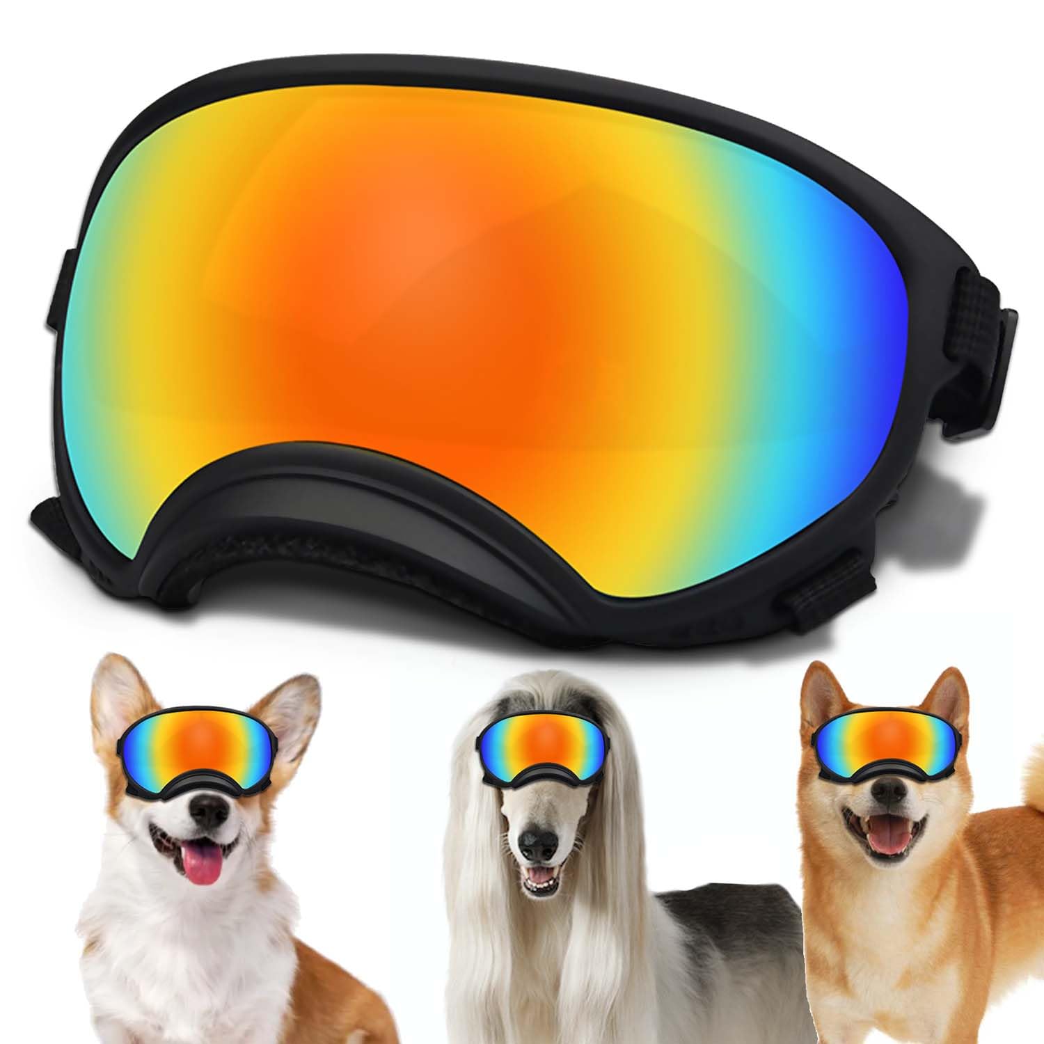 Dog Sunglasses, Dog Goggles with Adjustable Strap, UV Protection, Windproof, Suitable for Small Medium-Dogs, Dogs Eyes Protection