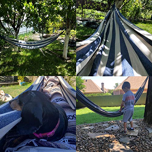 Elife 2-Person Hammock Brazilian-Style Thickened Canvas Double 80x60 inch Support for 550 lbs Bed w/Portable Carrying Bag - Blue