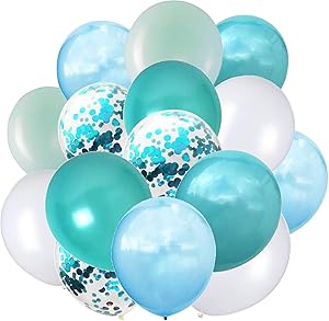 Kubert 60 Pieces Turquoise Teal Balloons Confetti Balloons Mint Green Balloons for Baby Shower Wedding Office Birthday Party Supplies