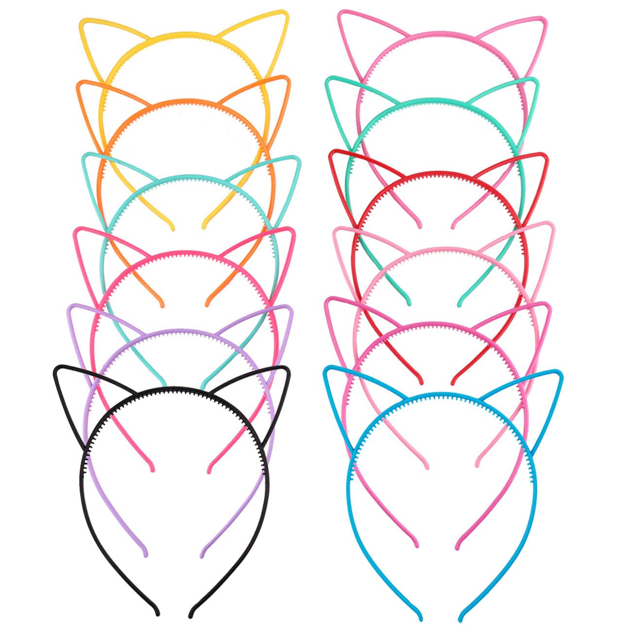 12Pcs Plastic Cat Hairbands Colorful Cat Ear Head band Cute Cat Makeup Headwear Halloween Party Headband Accessories for Women Girls