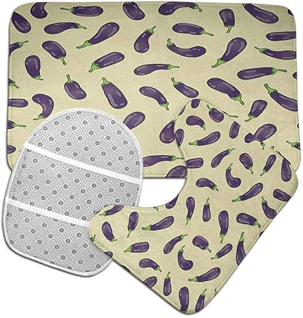 Amazon Com Ahuimin Eggplant Bathroom Mat Sets 3 Piece Eggplants And Pale Yellow Background Fresh Delicious Meals Lunch Dinner Soft Bathroom Mats 3 Pieces Set Shower Mat Contour Rug Lid Top Cover Home