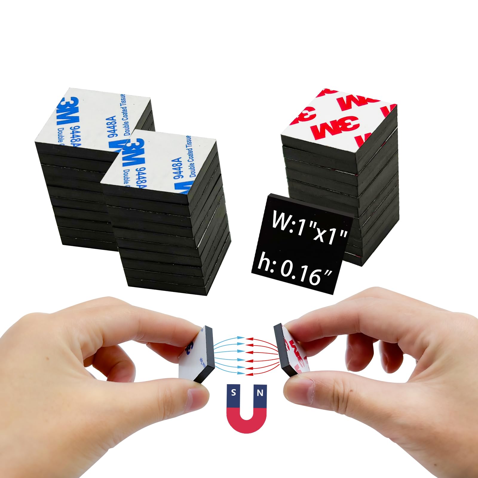 Photo 1 of Paired Magnets with Adhesive Backing,Small Square 1",Strong Thick Magnet Tape,Matched Sticky Magnetic Sticker(36 Pieces=18 Pairs),Thickness 0.16"