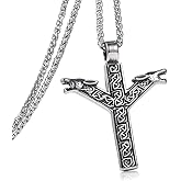 FIZIZDH Men's Stainless Steel Wolf Cross Biker Pendant Necklace,24 inch Link Chain