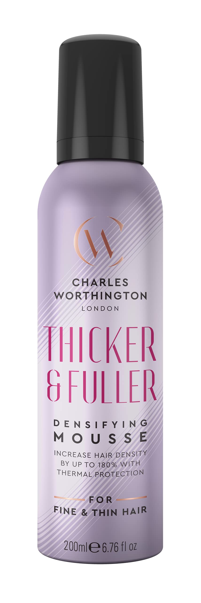 Charles Worthington Thicker and Fuller Densifying Mousse, Hair Thickening Products, Salon Volumising Mousse for Fine Hair, 200 ml