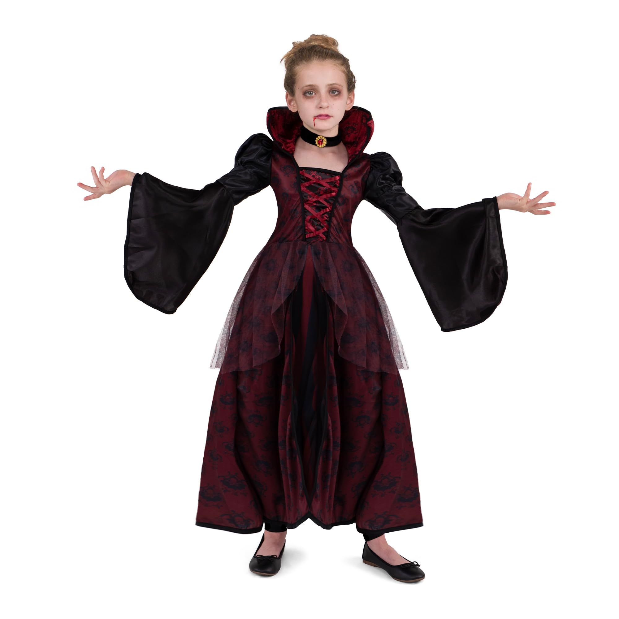 Girl's Black Wicked Witch Vampire Costume – Halloween Fancy Dress, Polyester, Kids