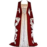 YEAXLUD Womens Renaissance Medieval Costume Dress Lace up Irish Over Long Dresses Cosplay Retro Gown
