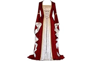 YEAXLUD Womens Renaissance Medieval Costume Dress Lace up Irish Over Long Dresses Cosplay Retro Gown