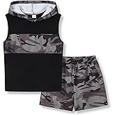 Voxikodex Size 6-12 Years Boys Summer Clothes 2PCS Hoodie Sleeveless T-Shirt Tops & Shorts Set Teen Boys Outfits Set