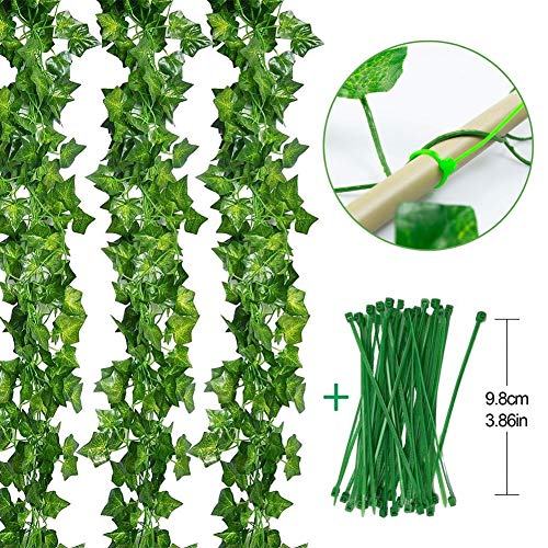 VGOODALL 16 Stück Efeu Künstlich, 35 Meter Künstliche Hängepflanzen mit 100 Stück Nylon Kabelbinder für Girlande Geschenke Party Garten Hochzeit Wand Home Decor