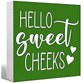 Funny Green Wood Bathroom Signs,Hello Sweet Cheeks Bathroom Decor For Toilet shelves Accessory,Restroom,Home Decor- Farmhouse Wooden Block Sign
