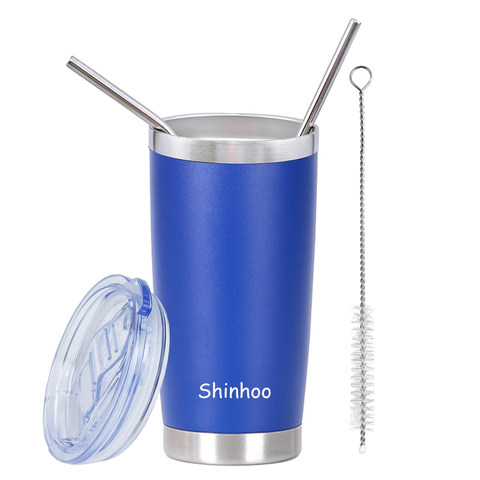 Shinhoo 20oz/ 550ml Tumbler with Straw and Lid, Double Wall Vacuum Insulated Thermal Coffee Flask Travel Mug Stainless Steel Reusable Cup for Hot Cold Drinks,BPA Free (Blue)