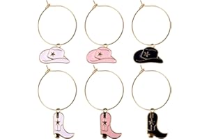 lasuroa 6pcs Cowboy Boot Hat Wine Glass Charms, Cute Wine Glass Charms Markers Tags Fun Stemware Markers for Stem Glasses Par
