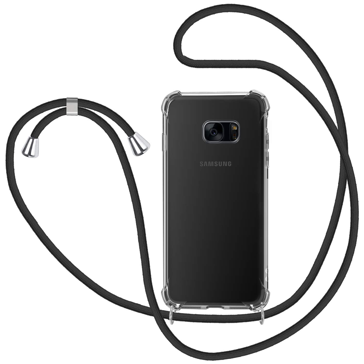 MICASE Crossbody Case for Samsung Galaxy S7, Necklace Transparent Soft TPU Silicone Shockproof Air Cushion Protective Cover with Adjustable Neck Cord Lanyard Strap (Black)