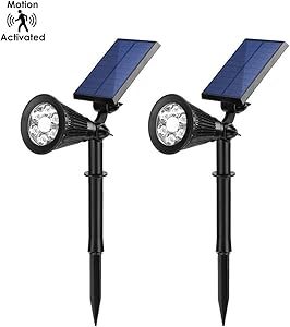 Motion Activated LED Solar Lights with Bright/Dim Mode, IP65 Waterproof Landscape Lamp, Auto ON/Off - Perfect for Walkway, Garden, Yard and Driveway [Pack of 2]