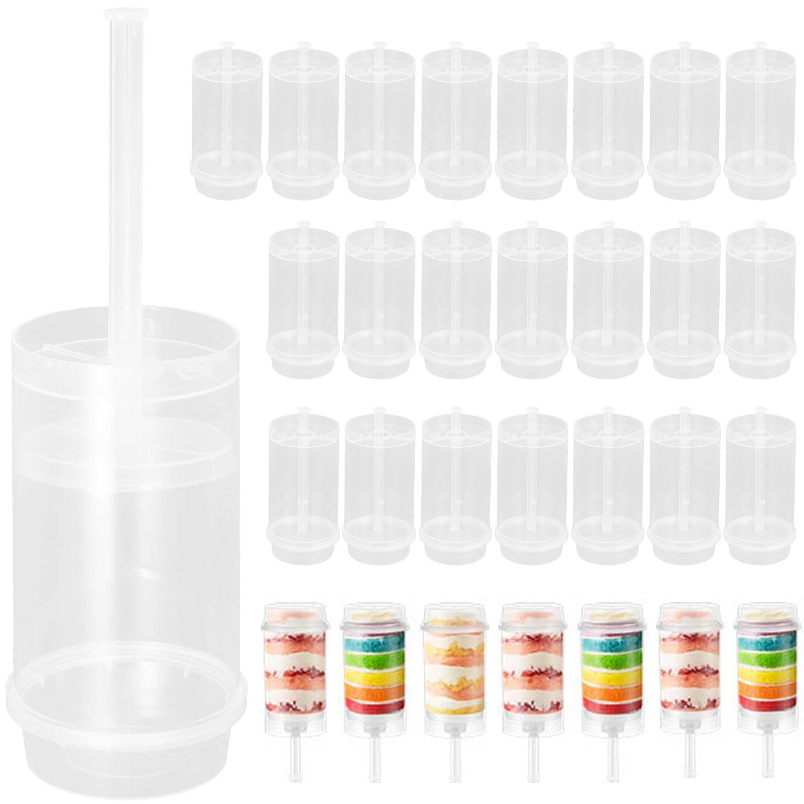 BESTonZON 30Pcs Round Cake Push Pop Containers – DIY Dessert Tubes for Jelly, Mousse & Cheesecakes, Easy Fill & Serve Party Baking Molds