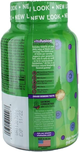 VITAFUSION EXTRA STRENGTH BIOTIN GUMMIES 5000 MCG, BLUEBERRY 100 EA (PACK OF 4)
