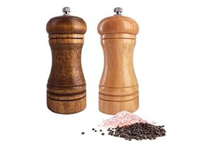 Salt and Pepper Grinders Set,Ouktor Manual Wooden Salt and Pepper Mills Shakers, Ceramic Rotor with Strong Adjustable Coarseness (5.5inch)