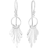 AeraVida Tribal Elegance Fan Shaped Tassel .925 Sterling Silver Dangle Earrings | Handcrafted Sterling Silver Fishhook Earrings for Women | Artisan Fashion Jewelry Gift | Fan Shape Silver Earrings