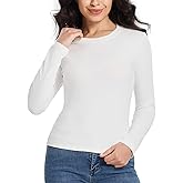MIDMX Long Sleeve Cotton Shirts for Women Solid Color Casual Bodysuit Basic Crewneck Tee 2025 Fall Slim Fit Going Out Tops