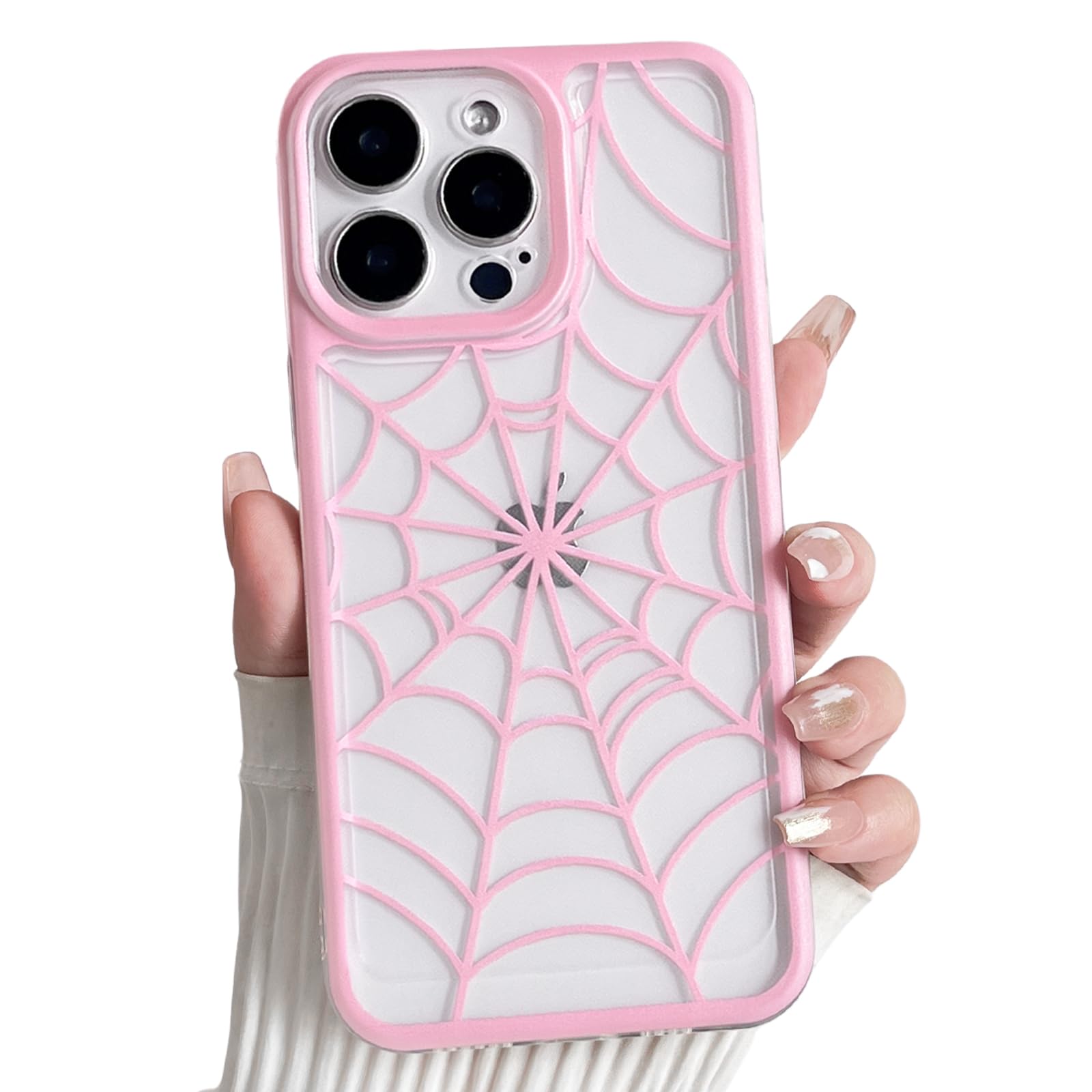 Lovmooful Compatible for iPhone 12 Pro Case Cute Clear Spider Web with Color Edge Design with Bumper Protector for Girls Women Soft TPU Shockproof Protective Girly for iPhone 12 Pro Case-Pink