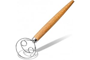 Maxjoy Danish Dough Whisk Stainless Steel Wooden Handle for Sourdough Bread Baking