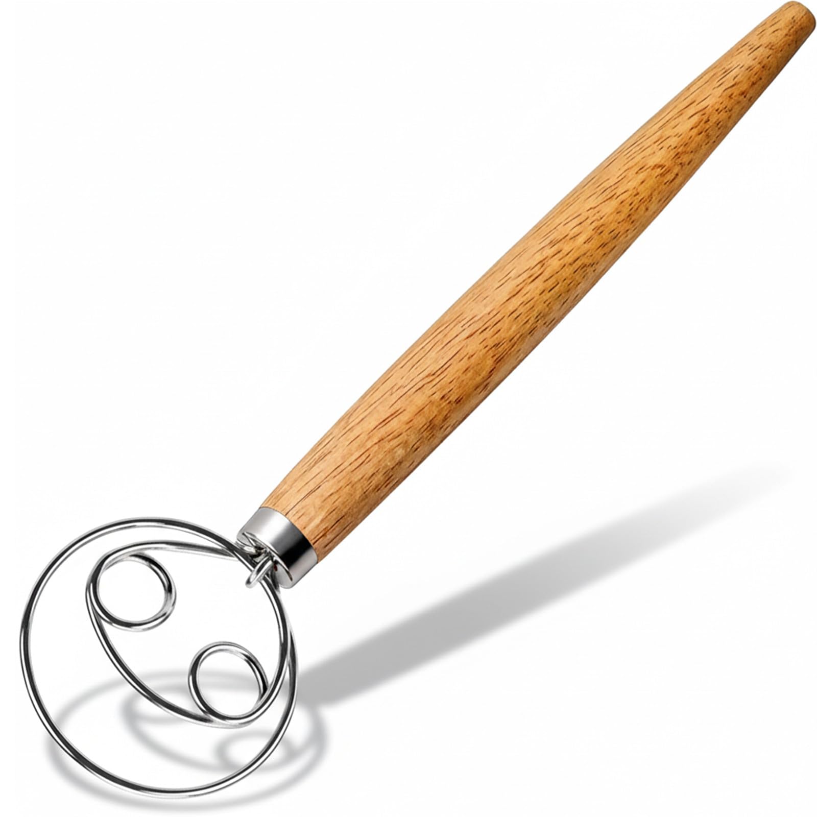 Maxjoy Danish Dough Whisk Wooden Bread Whisk with Stainless Steel Dough Hook - Traditional Dutch Whisk - Dough Mixer Hand Tool & Sourdough Bread Making Tools and Supplies