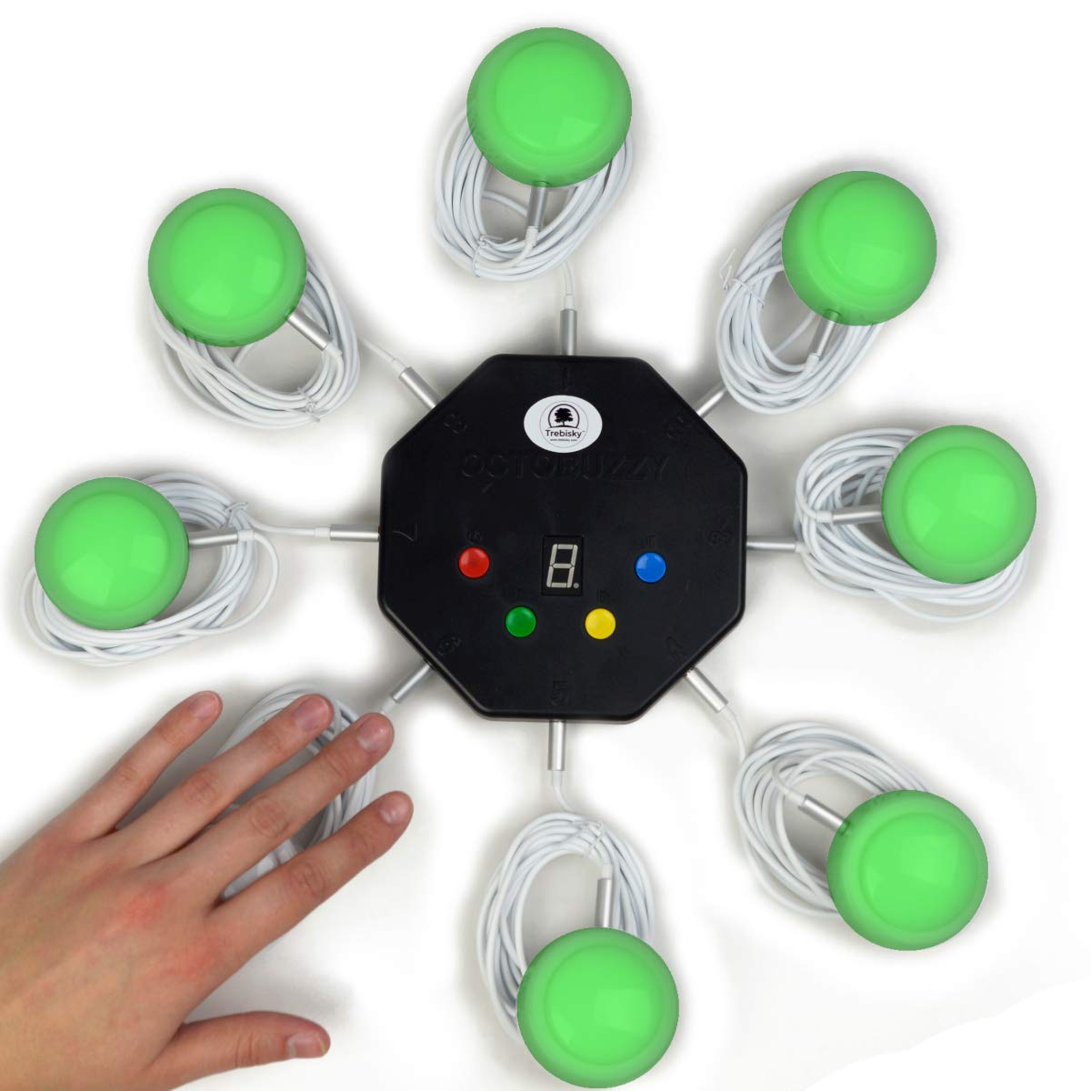Trebisky Quiz Game Buzzer System 8-Player with LED Light Buttons & Sound – Standalone Wired Buzzers (2nd Gen) for Classroom Quiz, Family Trivia, Team Building, and Holiday Party Games