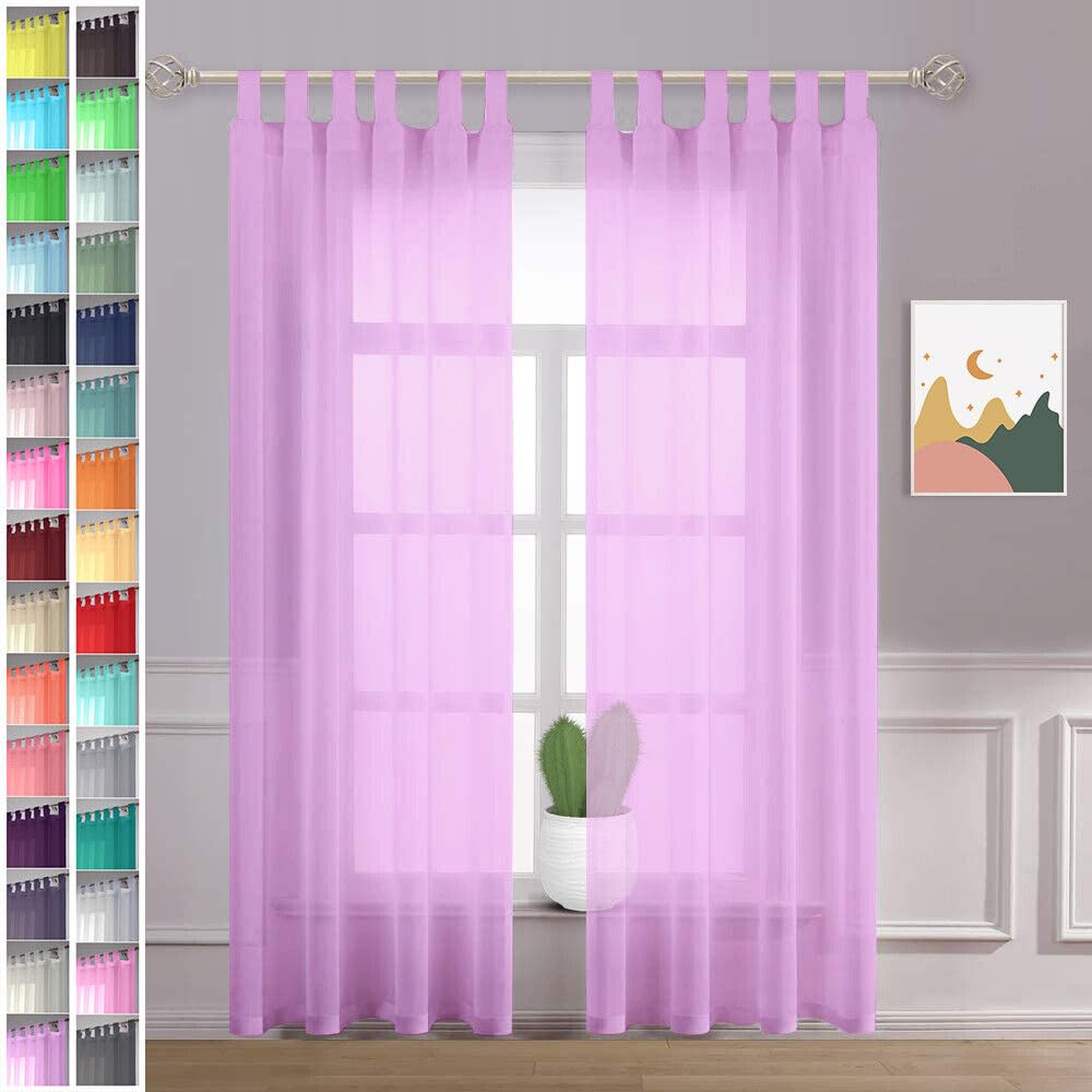 Megachest lucy Woven Voile Tab Top Curtain 2 Panels with ties (28 colors) (lilac, 56" wideX90 drop(W142cmXH228.5cm))