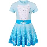 COTRIO Princess Bathing Suit Girls Swimsuit UPF 50+ Rash Guard Short Sleeve One Piece Swimwear Swim Dress Beach Swimming Suit