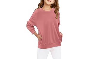 Yoklass Girls Casual Sweatshirts Long Sleeve Solid Shirt Loose Fit Color Block Tops with Pockets 4-13 Years
