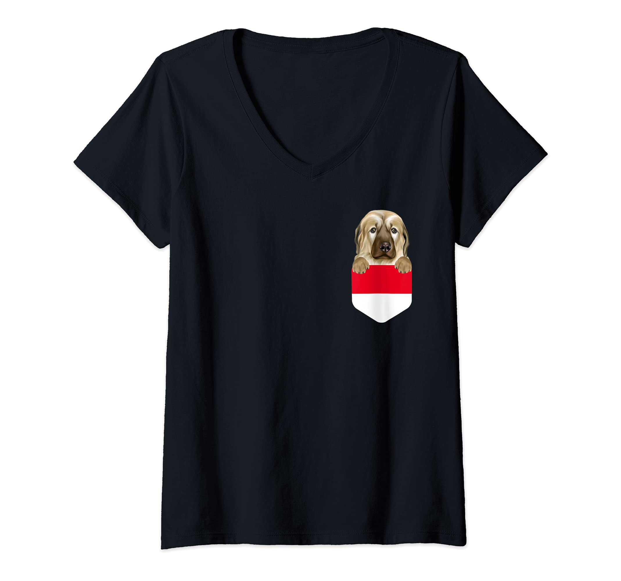 Womens Indonesia Flag Anatolian Shepherd Dog Dog In Pocket V-Neck T-Shirt