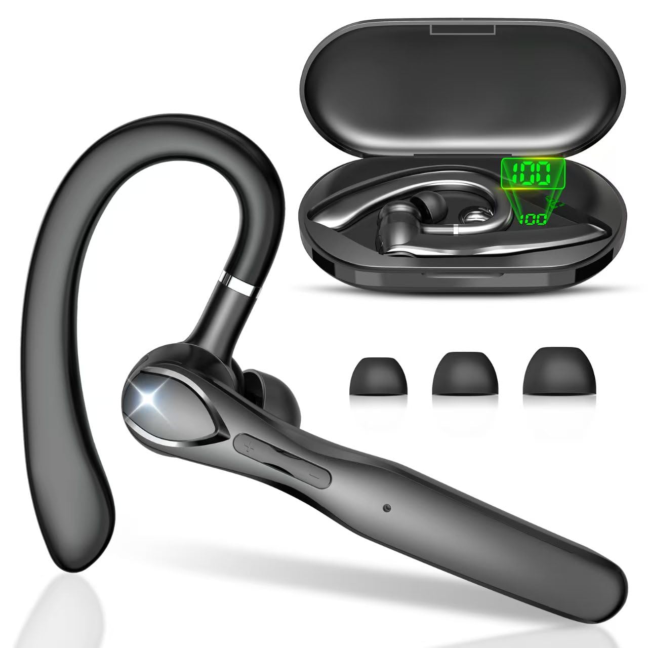 Photo 1 of Bluetooth Headset, Wireless Bluetooth Earpiece with 400mAh Charging Case 50 Hours Talking Time Built-in Microphone for iOS Android Cell Phone, V5.3 Hand-Free Headphones for Trucker, Office, Black