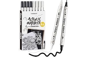 TRANSON 4 Black and 4 White Paint Markers Bold and Fine Dual-tip Acrylic Paint Marker Set for Rock Painting Glass Canvas Wood Leather Ceramic Painting