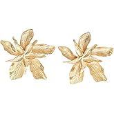 14K Gold Plated Flower Earrings for Women Flower Stud Earring Bohemian Hawaiian Statement Earring Hypoallergenic Cute Chunky Floral Petal Studs Boho Earring Trendy Jewelry Gift for Women