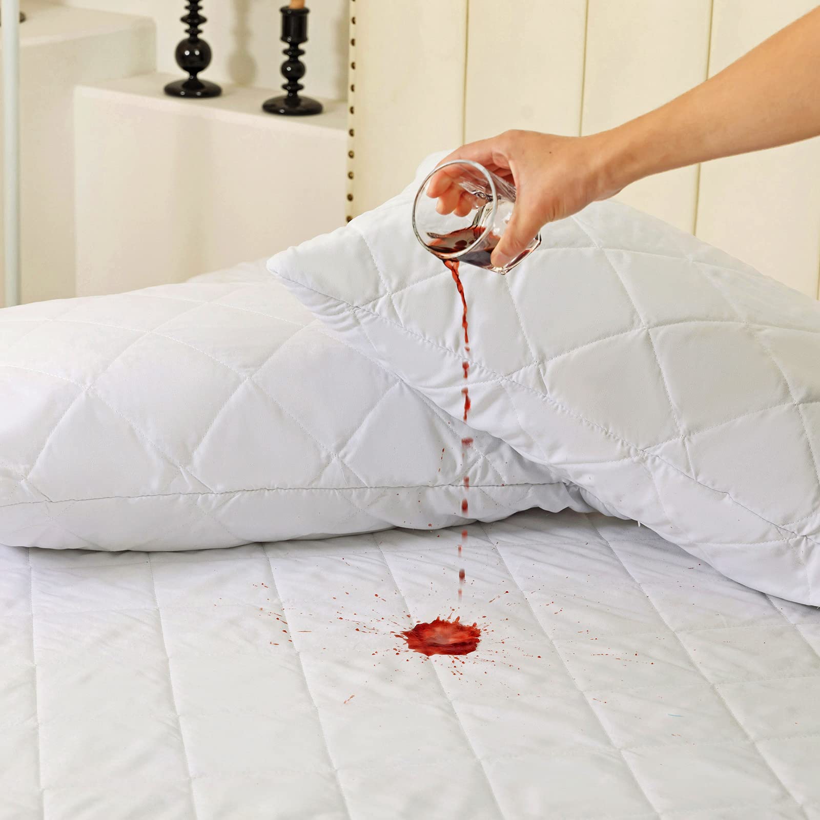 100% Waterproof & Moisture Quilted Mattress Protector Fitted Cover Microfiber Quilted Topper fitted sheet, Anti Allergy and Breathable Elasticated Skirts 30cm Extra Deep (Single 90x190cm)