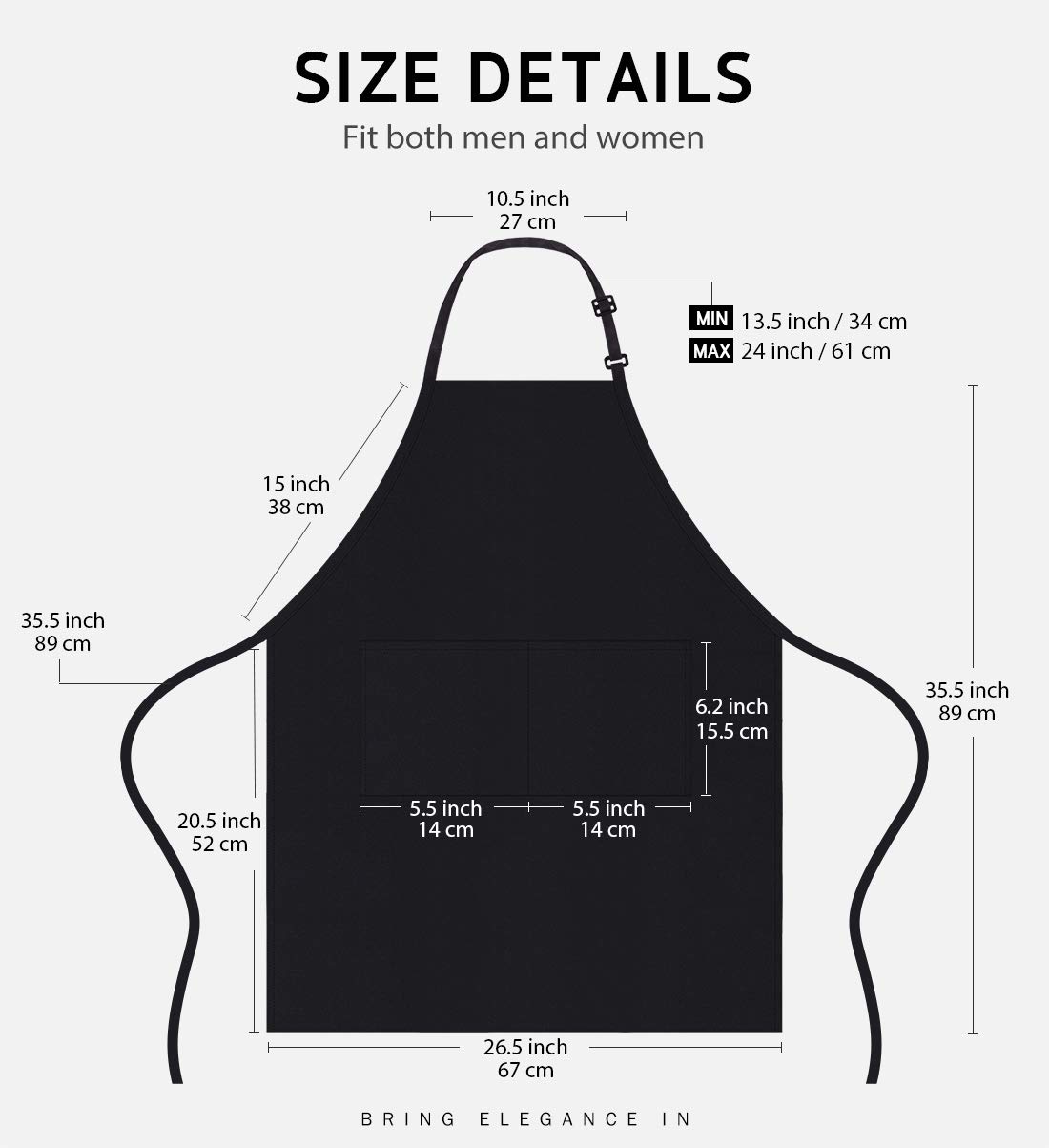 Syntus Apron Waterproof 2 Pack Adjustable Bib Apron 2 Pockets Cooking Kitchen Apron for Women Men Chef, Black