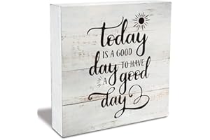 MAVOTEN Rustic Motivational Good Day Wood Box Sign Today Quote Wooden Box Sign Farmhouse Home Office Desk Shelf Decor (5 X 5 Inch)