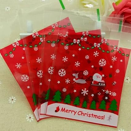 Amazon Funnmart クリスマスツリーサンタクロースギフトジップロックバッグ クッキー ケーキ ビスケット キャンディ 自己粘着包装パーティーバッグ 100個パック 10 10cm Funnmart 包装用品 通販