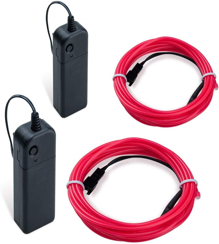 Halloween EL Wire Lychee Super bright Portable Glowing Neon Light El Wire belt tape w/ Battery Pack For Party costum ,Halloween,Burning festival decoration. (5m&2pack, Pink)