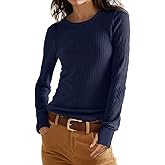 GRECERELLE Waffle Knit Long Sleeve Shirts for Women Crew Neck Slim Fitted Going Out Tops Y2k Outfits